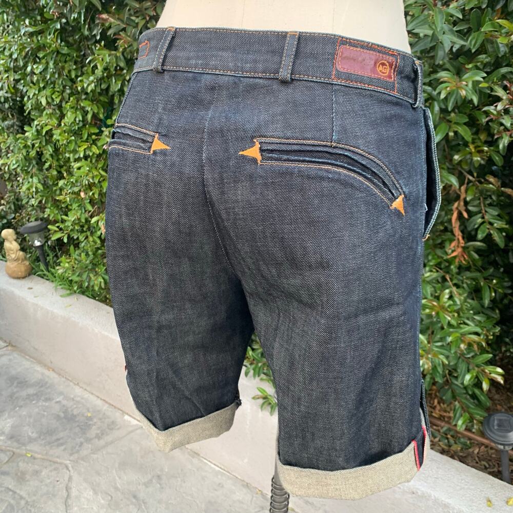 AG Adriano Goldschmied Dark Indigo Denim Jean Shorts with Orange Stitching